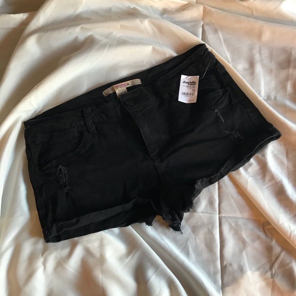 Charlotte Russe Destroyed Black Denim Shorts sz 14